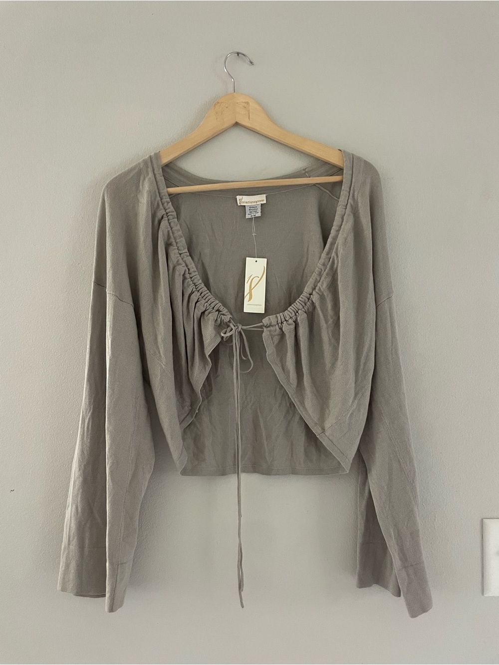 JS Collections Taupe/Silver Drawstring Long-Sleeve Cardigan